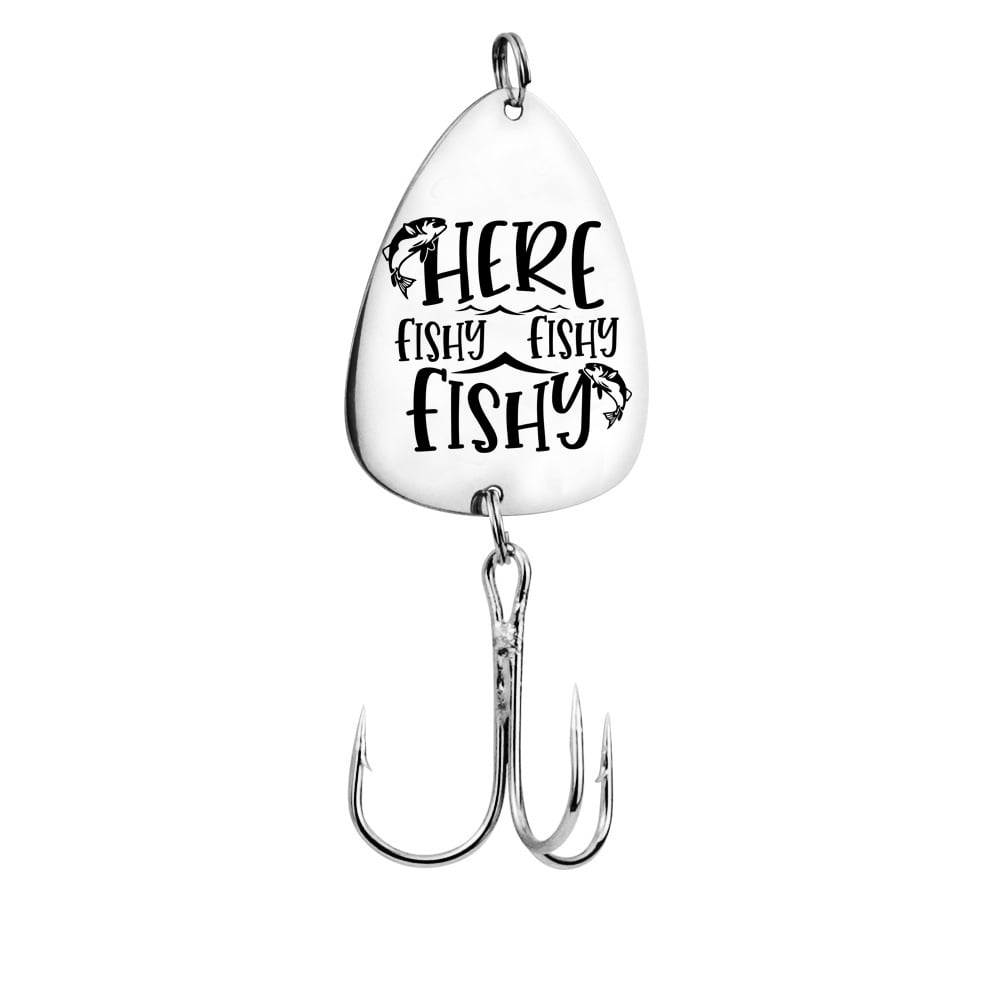Image of Here Fishy Fishy Fishy Engraved Metal Fish Hook – Funny Gift for Fishing Enthusiasts and Anglers