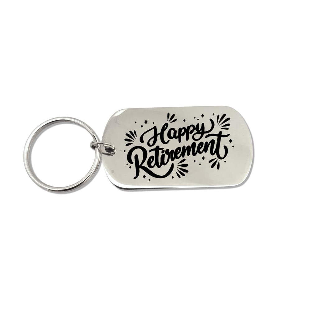 Image of Happy Retirement Engraved Keychain - Simple and Unique Retirement Gift