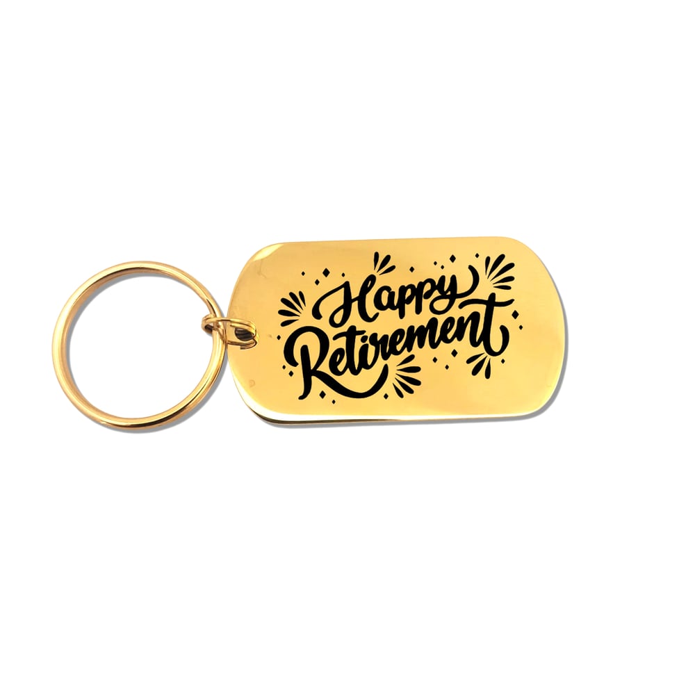 Image of Happy Retirement Engraved Keychain - Simple and Unique Retirement Gift