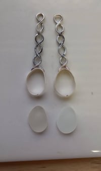 Image 5 of Genuine 'Sea Foam White' Sea Glass, Sterling Silver Rigid Ripple Chain, Open Bezel, Drop Earrings