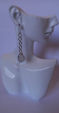 Image 2 of Genuine 'Sea Foam White' Sea Glass, Sterling Silver Rigid Ripple Chain, Open Bezel, Drop Earrings