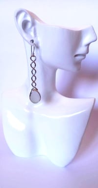 Image 1 of Genuine 'Sea Foam White' Sea Glass, Sterling Silver Rigid Ripple Chain, Open Bezel, Drop Earrings