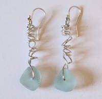 Image 1 of Genuine Sea Glass, Sea Foam Blue, Stirling Silver Tangles with Shepherd Hooks