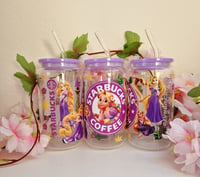 Image 3 of Disney Prinzessinnen verschiedene Motive Trinkglas mit Deckel & Strohhalm, 16 oz