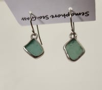 Image 3 of Genuine Sea Glass Earrings, Sterling Silver, Earring Drops. Sea Foam Green with Teal Tinge. Open ...