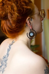 Image 1 of Gloss Black Ear Spirals - Iridescent Shell - Ear Weights - Ear Hangers 3MM