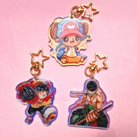 One Piece Charm Ruffy, Zoro, Chopper Schlüsselanhänger holografisch