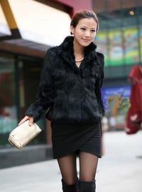 Image 1 of Midnight Fur Coat 100% Real Rabbit Fur Coat