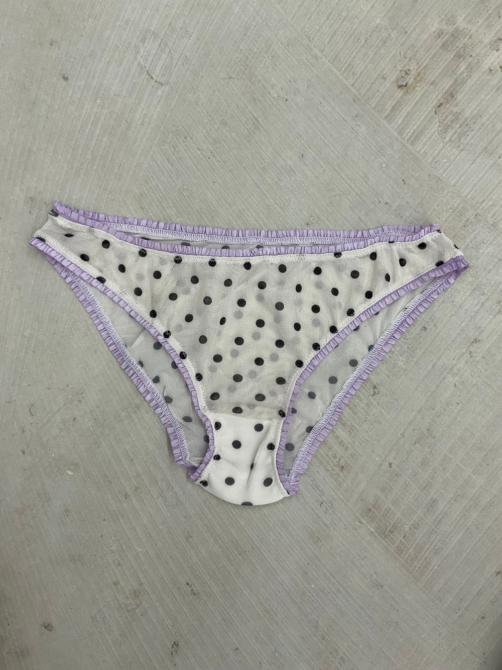 White  Mesh panties with dots and violet ribbon 