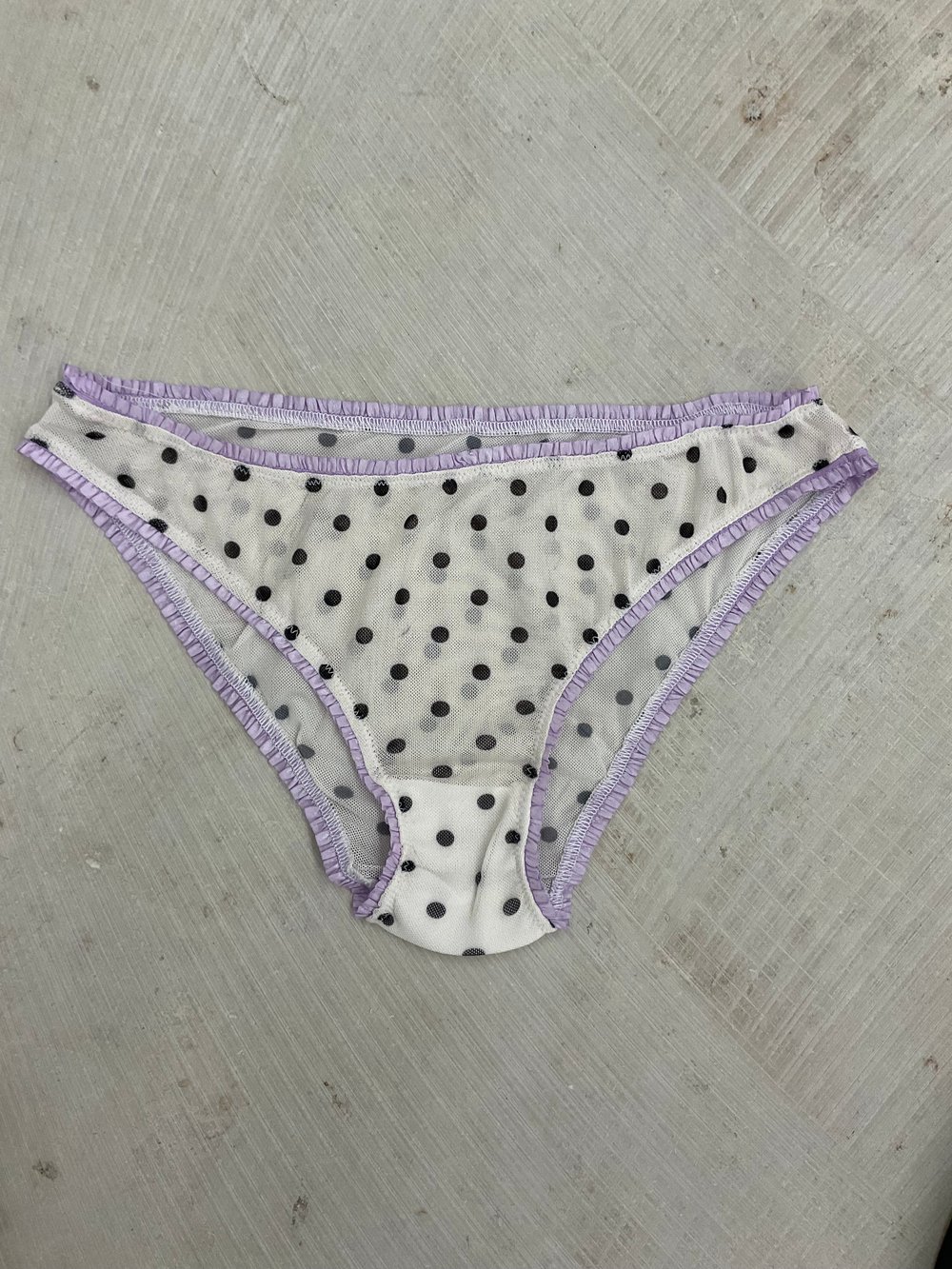 White  Mesh panties with dots and violet ribbon 