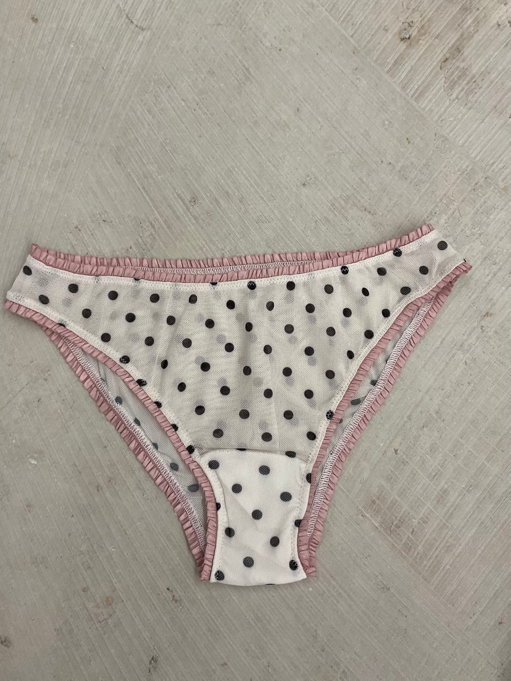 White mesh panties with pink ribbon