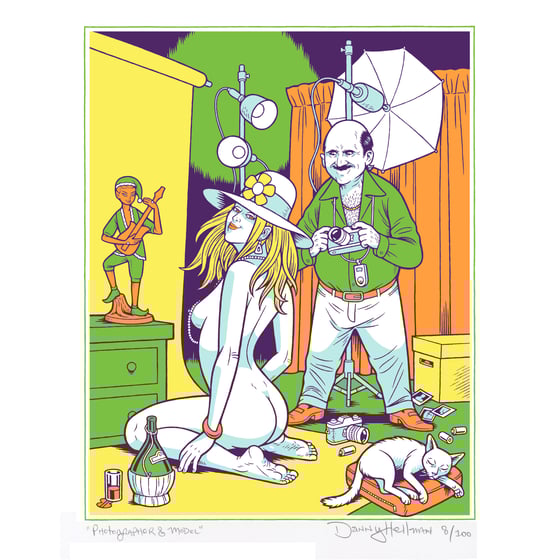 Image of “PHOTOGRAPHER & MODEL,” Signed, Ltd Ed DayGlo Screen Print by Danny Hellman