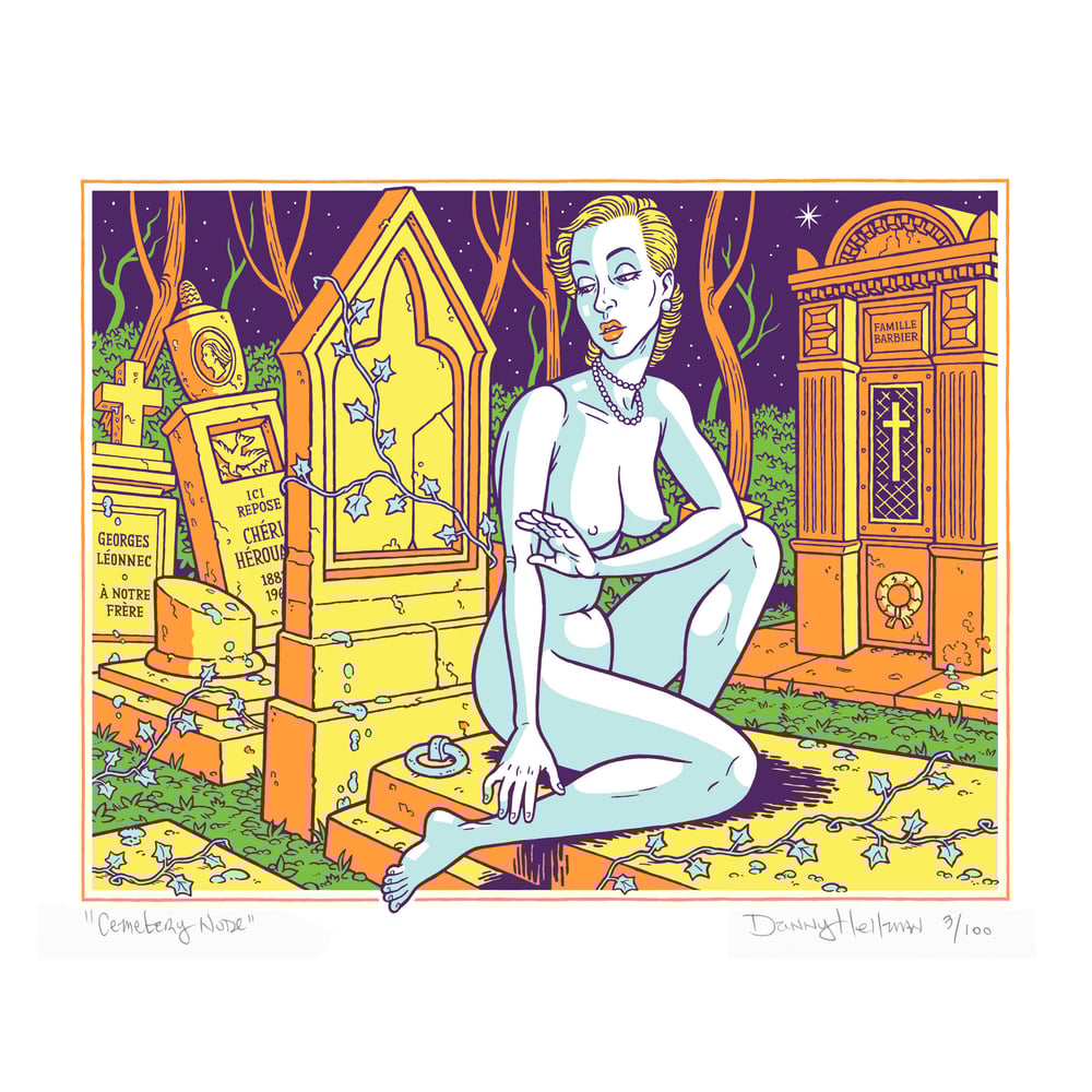 Image of “CEMETERY NUDE,” Signed, Ltd Ed DayGlo Screen Print by Danny Hellman