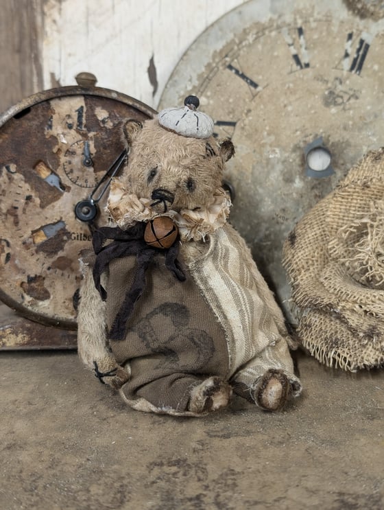 Image of 5" - Old Frumpy Shabby Teddy Bear in romper & an ACORN "hat"  by Whendi's Bears