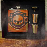 Image 1 of Harley Davidson hand tooled leather flask set