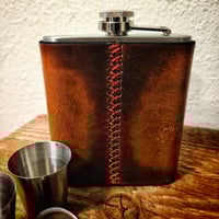 Image 3 of Harley Davidson hand tooled leather flask set