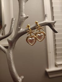Gold Pearl Bow Heart Earrings
