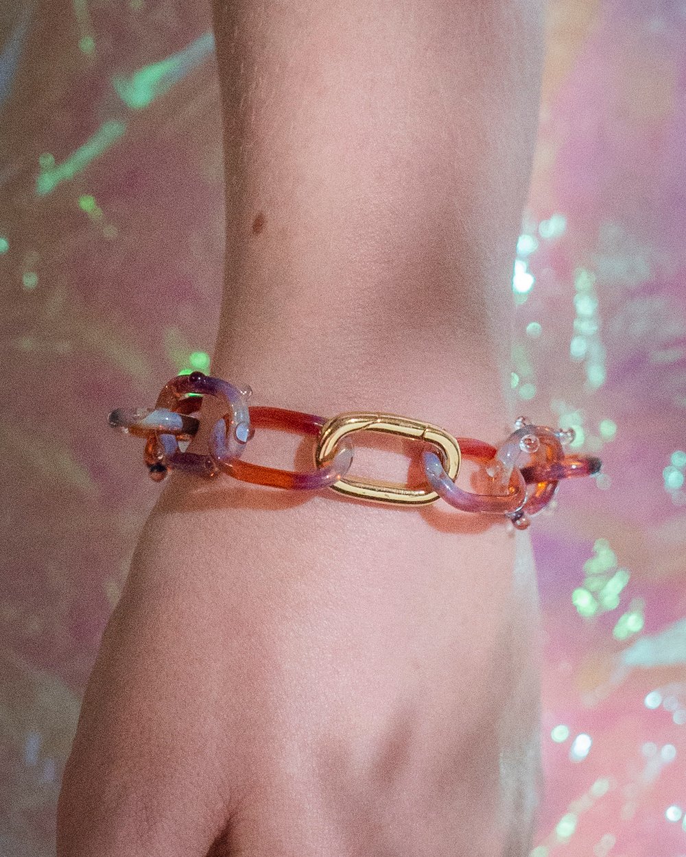 Image of dew drop link bracelet in nebula