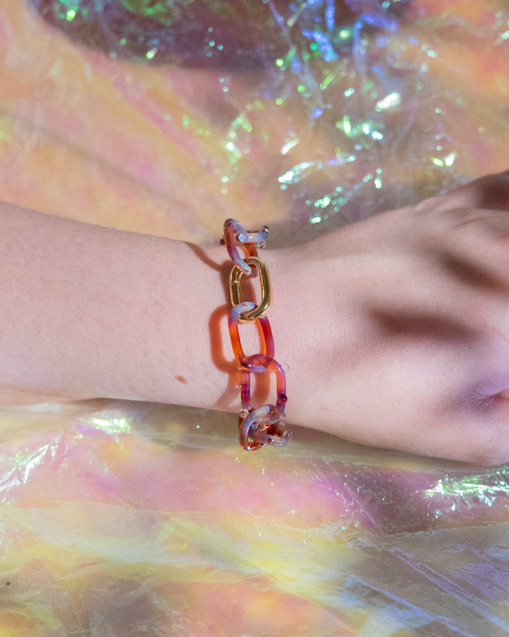 Image of dew drop link bracelet in nebula