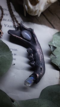Image 3 of Moonstone Cat Jawbone Aura Quartz Amulet