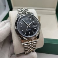 Image 1 of Rolex Style - Black on Silver w/ Silver Dress Band (DateJust)
