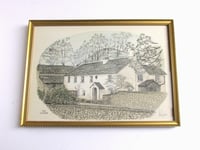 Image 1 of Vintage Lake District Watercolour Painting on a Print, Nab Cottage Ambleside by Peter Andrew, Framed