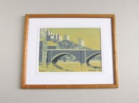 Image 1 of Vintage Durham Linocut Engraving Print, Bridge River & Castle, Artist Signed N. Howard 1983, Framed 