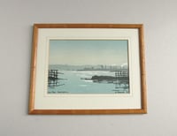 Image 1 of Vintage Hartlepool Linocut Engraving Print, Sea Pier & Factories, Signed N. Howard 1985, Framed 