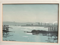 Image 4 of Vintage Hartlepool Linocut Engraving Print, Sea Pier & Factories, Signed N. Howard 1985, Framed 