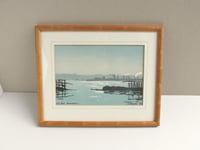 Image 2 of Vintage Hartlepool Linocut Engraving Print, Sea Pier & Factories, Signed N. Howard 1985, Framed 
