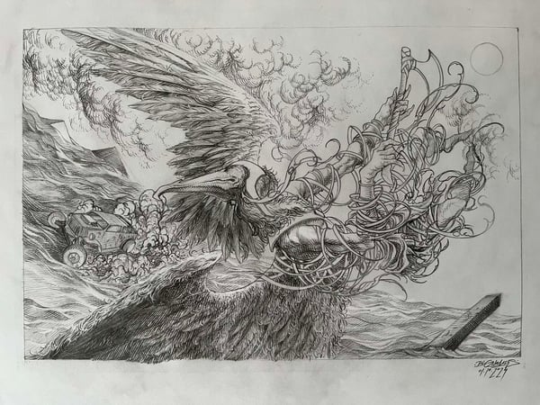 Image of Magic The Gathering Aetherdrif original Swiftwing Assailant preliminary sketch