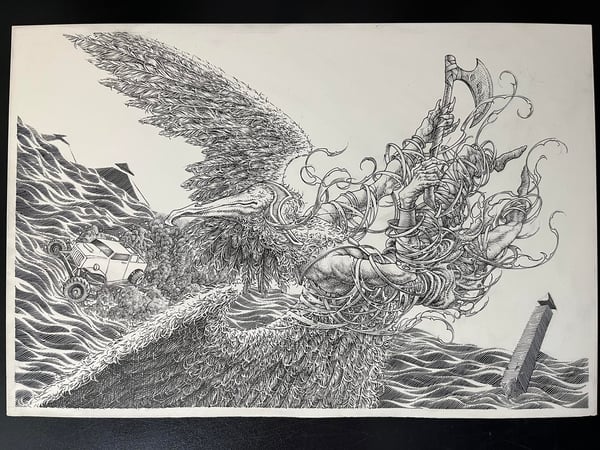 Image of Magic The Gathering Aetherdrift Swiftwing Assailant original ink