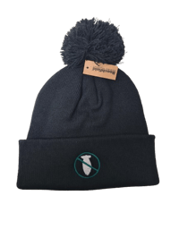 Image of Embroided Black Bobble Hat