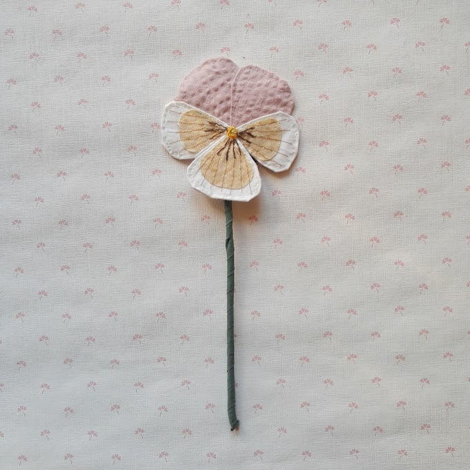 Image of Dusty rose and pale white yellow fabric Pansy