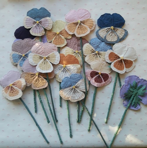 Image of Dusty purple, caramel and cream fabric Pansy