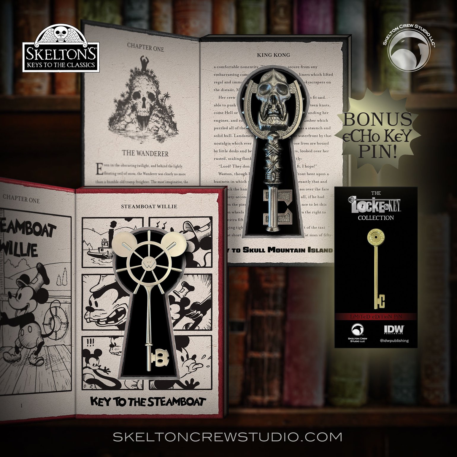 Image of Skelton's Keys to the Classics: Key to Skull Island Mountain & Key to the Steamboat w/BONUS pin!