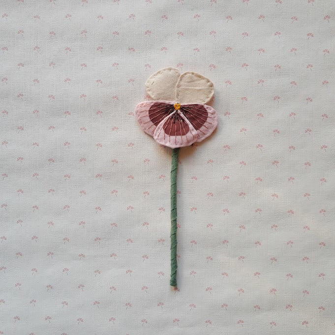 Image of Cream white, burgundy and pale pink fabric Pansy