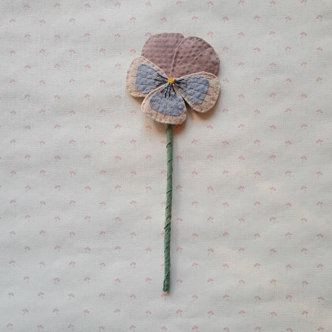 Image of Dusty plum, blue and linen fabric Pansy