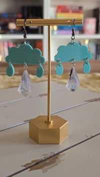 Image 1 of Rain clouds d4 dice earrings 