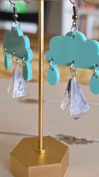 Image 3 of Rain clouds d4 dice earrings 