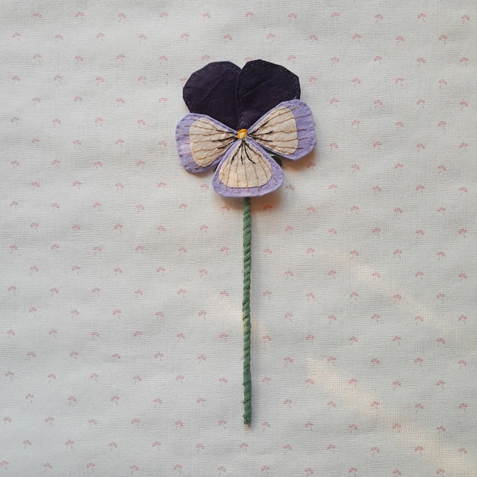 Image of Dark purple, light purple and cream fabric Pansy