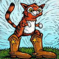 Image 1 of Cat in boots carved panel. 