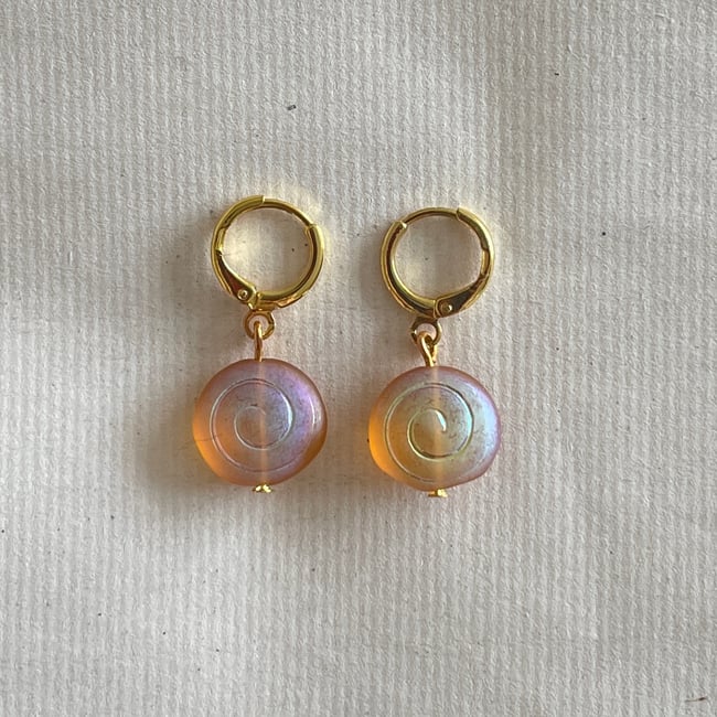 orange yellow snail shell gold huggie hoop earrings