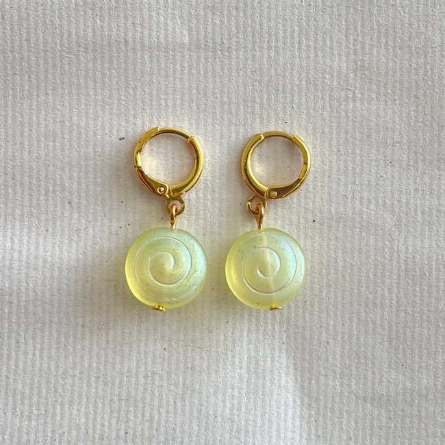 orange yellow snail shell gold huggie hoop earrings