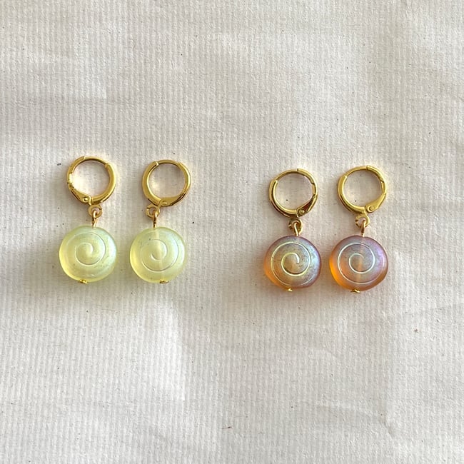 orange yellow snail shell gold huggie hoop earrings