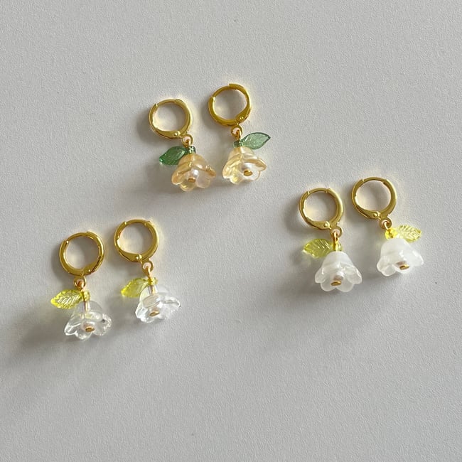gold glass floral huggie hoop earrings