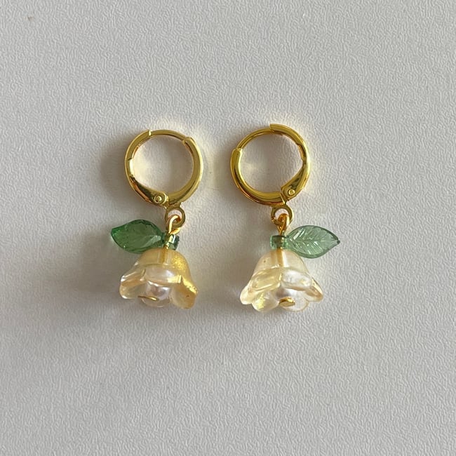 gold glass floral huggie hoop earrings