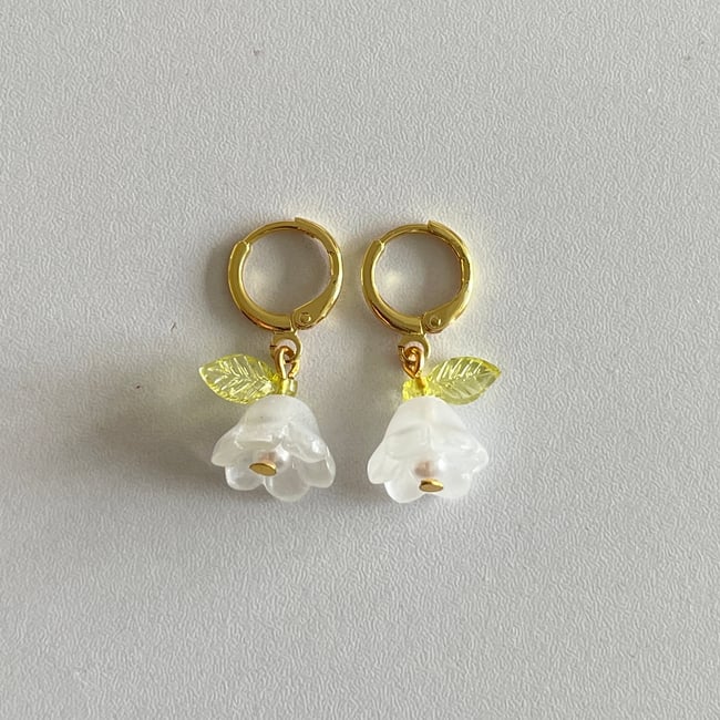 gold glass floral huggie hoop earrings