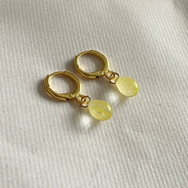 striped yellow raindrop gold huggie hoop earrings