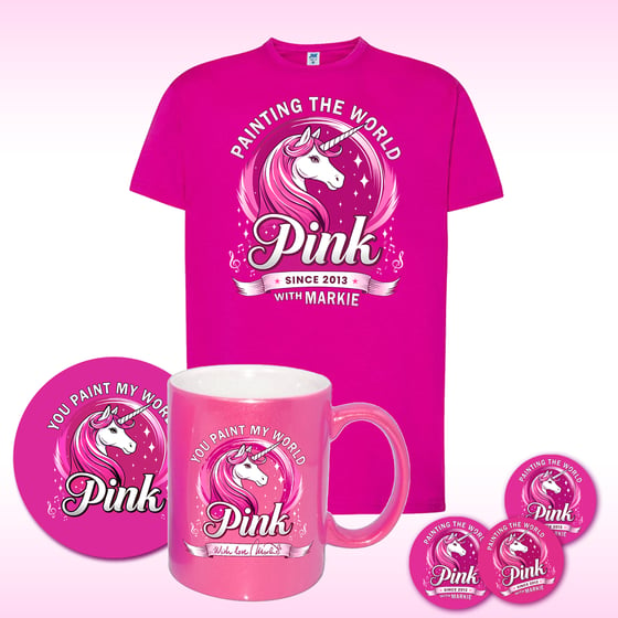 Image of Pink Unicorn Set (T-shirt + Mug + Coaster + Stickers)